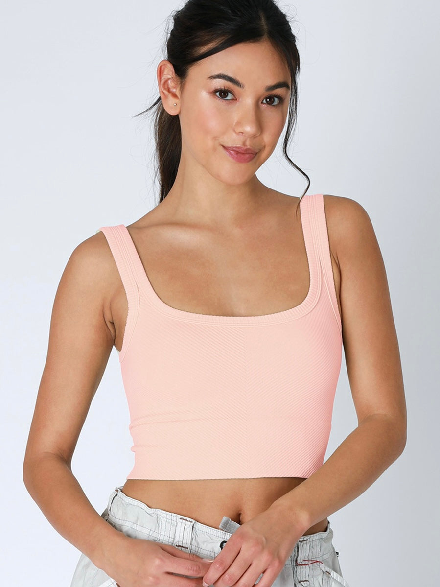 Lena Chevron Ribbed Peach Peach Crop Top