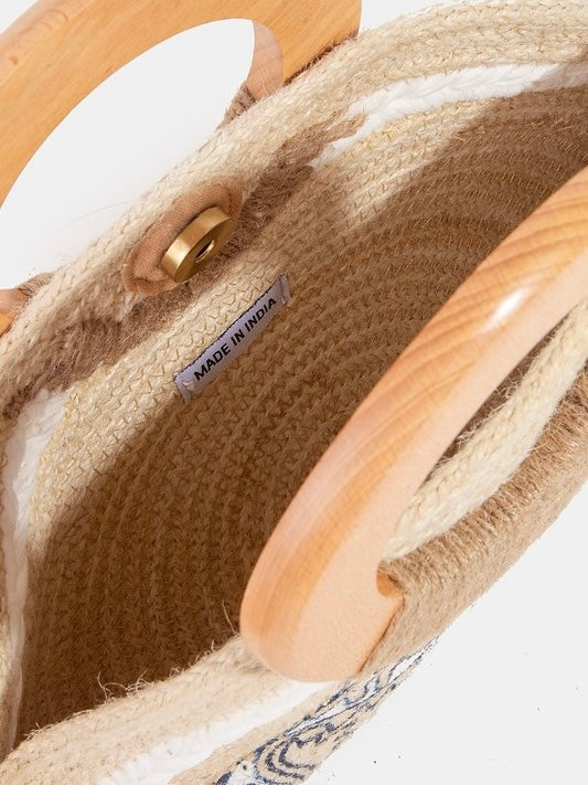 Filigree Pattern Jute Half Circle Hand Bag